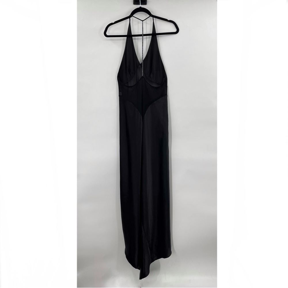 Fredericks of Hollywood Black Satin Maxi Nightgown with Rhinestone Back - Picture 7 of 12